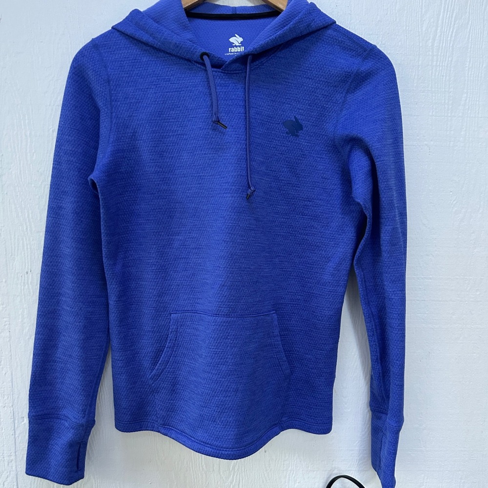 Rabbit EZ Hoodie Womens Small Blue Running Pullover RW224 Thumbholes Pocket